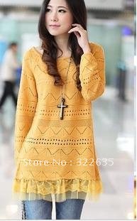 2012 new autumn outfit sweater han2 ban3 loose large size lace long hollow-out sweater