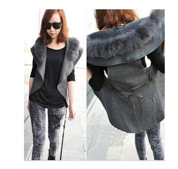 2012 new autumn winter ladies' fur vest waistcoat western style coat with belt  female gray black free shipping