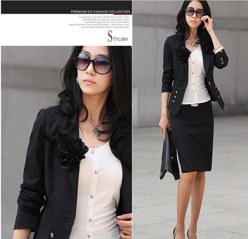 2012 New Autumn Women Outwear One Button OL Style Long Sleeve Ladies Cotton Coat Solid Small Suit  WF12122805