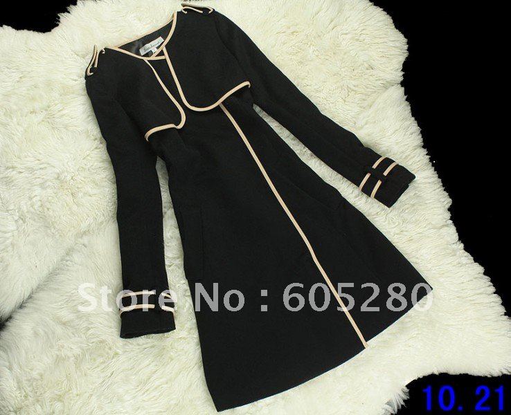 2012 new black false two wool material trench coat