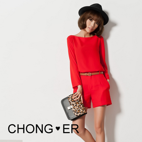 2012 NEW brand women designer long-sleeve separated  tees with shorts set