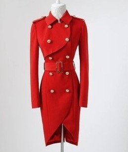 2012 New British style Peacoat Slim Fit Red Womans Trench Coats Winter Warmer Ladies Coats S,M,L,XL