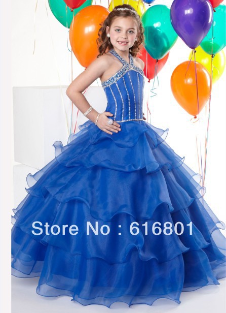 2012 New Charming Custom made Royal Blue Organza Layered Ball gown Girl's Party Pageant Dress Flower Girl's Dresses