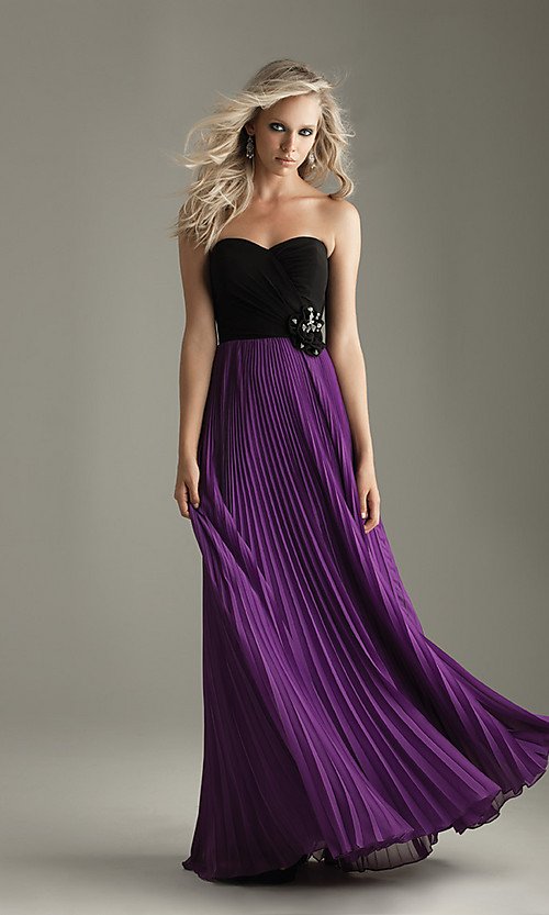 2012 New! Chiffon Ruched Flower Fold Black Purple Strapless Evening Dress OJ02032