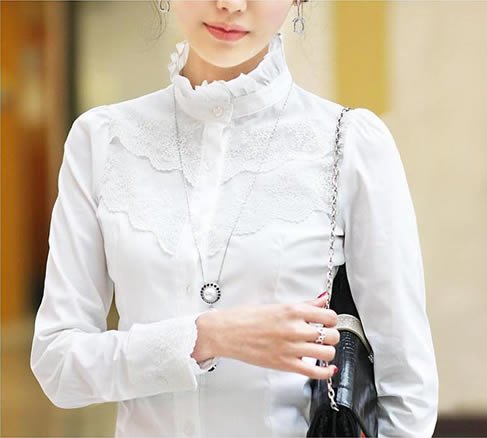 2012 new clothing collar lace OL slim cotton long sleeve shirt white shirt