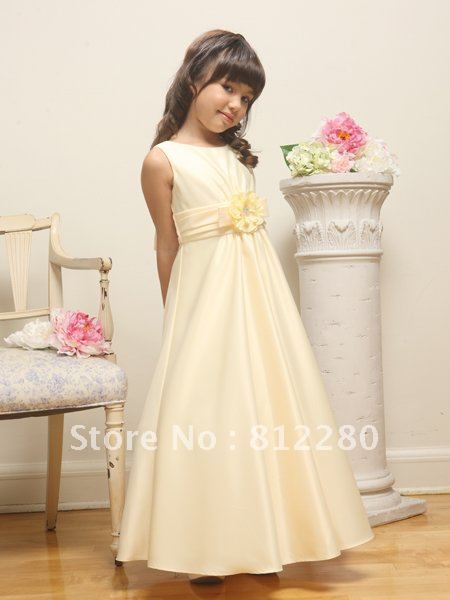 2012 New Custom Champage Short Sleeve Children Dresses Satin Flowers Free Shipping Chiidren Gowns/Dresses All Size MDSF00002