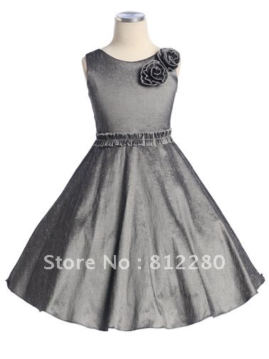 2012 New Custom Sliver Off-Sleeve Children Dresses Taffeta Flowers Free Shipping Chiidren Gowns/Dresses All Size MDSF00004