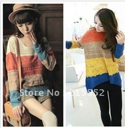 2012 New Cute Crew Neck Long Sleeve Oversized Striped Sweater Jumper