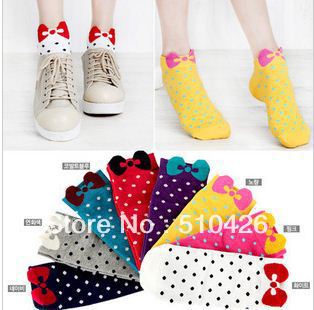 2012 new cute socks cotton socks bow the Polka Dot Nvwa free shipping