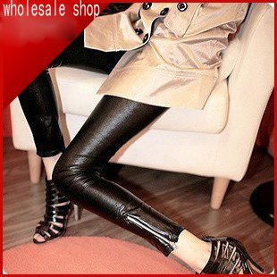2012 new design imitation leather inferior smooth elastic zipper nine points render pants fashion women's legging