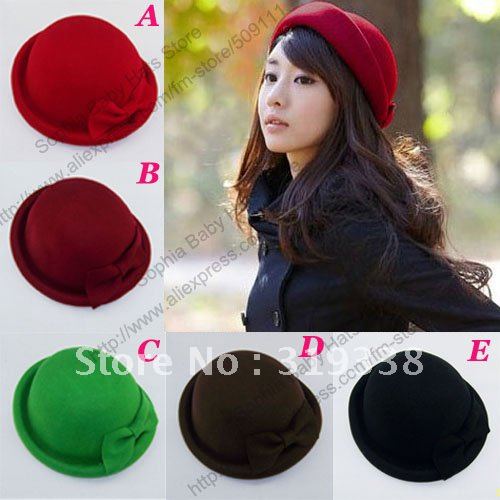 2012 New design Women's Wool Bowler hats Dome caps Elegant fashion cap 100% wool 5 color Haute party hat 6pcs/lot MZ515