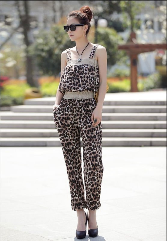 2012 New Elegant Lady Woman Sexy Leopard Sleeveless Catsuit Jumpsuit