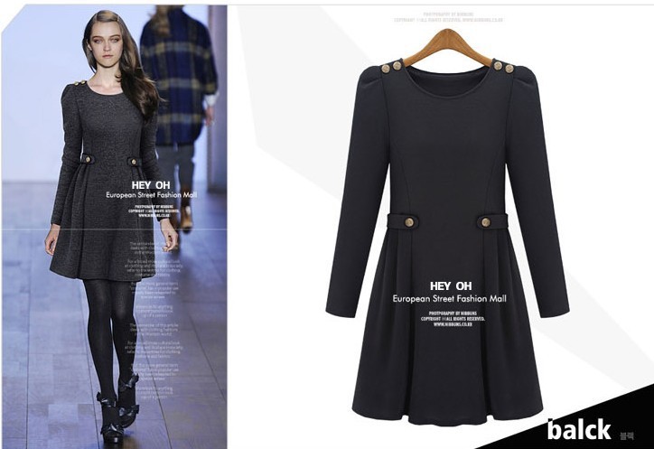 2012 new European and American Vintage bottoming skirt long sleeve OL dress