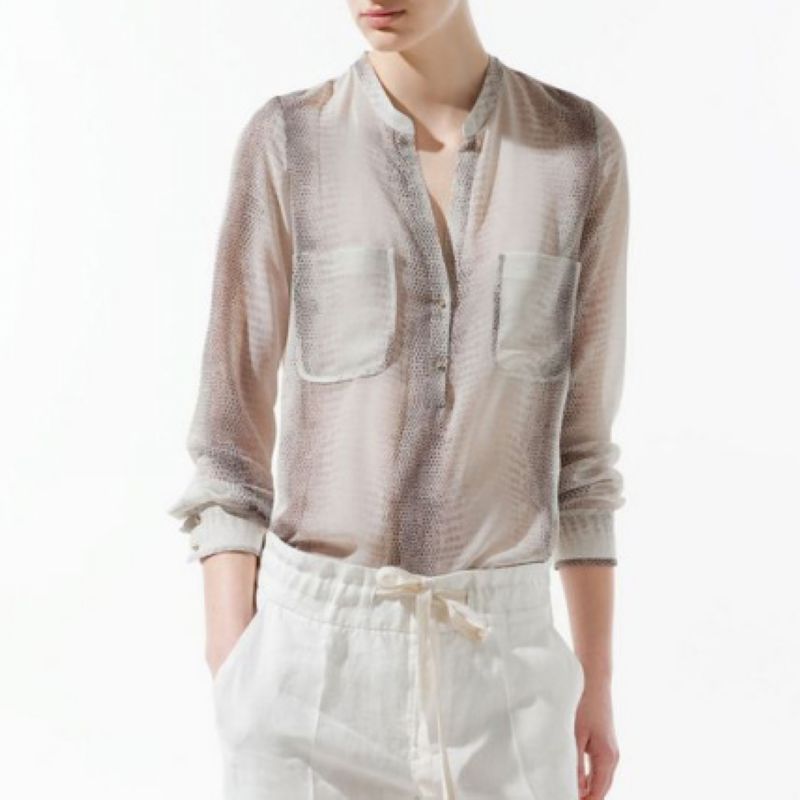 2012 NEW, exclusive EUR style big pockets unqiue snake pattern printed chiffon women's blouse