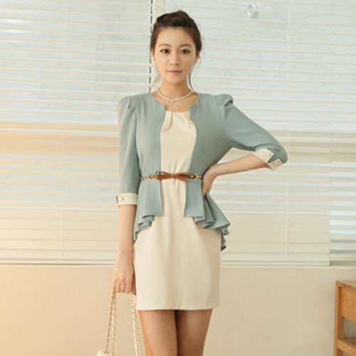 2012 New fashin women's three quarter sleeve dress-White & Green#12300