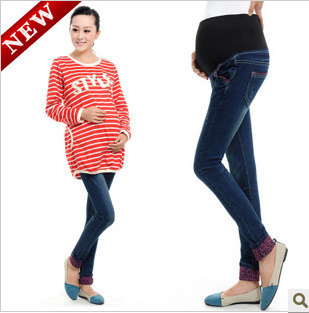 2012 new fashion autumn elastic abdomen blue denim fabric pregnant/maternity  women's  jeans/pants/trousers,retail