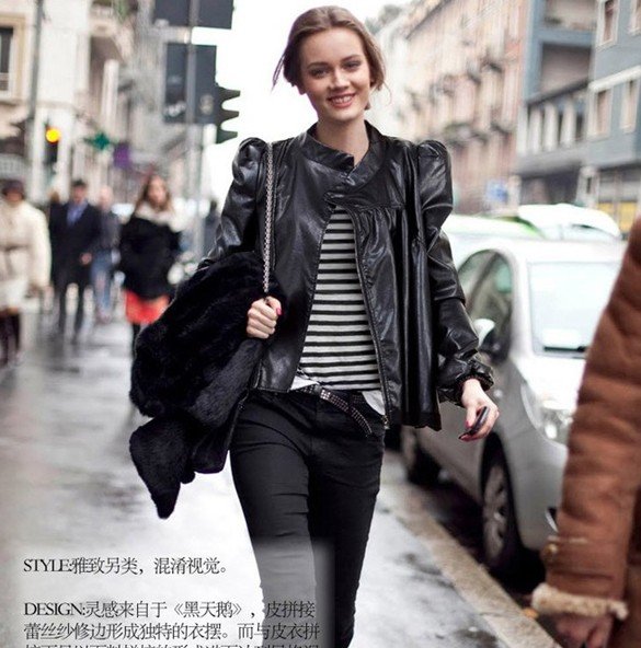 2012 new fashion autumn women's shrug lace motorcycle suit slim jacket coat PU Leather lady zipper outerwear free/drop shipping