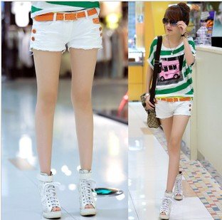 2012 New Fashion Candy Color Women Patchwork Shorts Skinny Denim Shorts FREE SHIPPING(S/M/L)