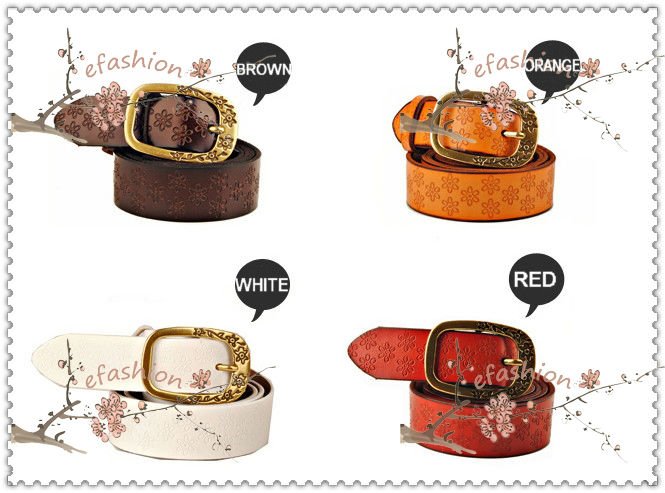 2012 New fashion cowhide Women genuine leather vintage belt  all-match pin buckle carve flower graphic patterns