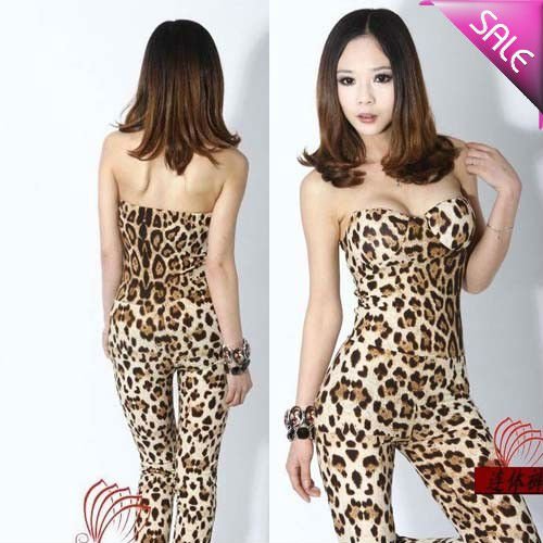 2012 new fashion European Style Sexy Strapless Leopard Print  Jumpsuit women / romper Wholesale  ,Free Shipping hst10