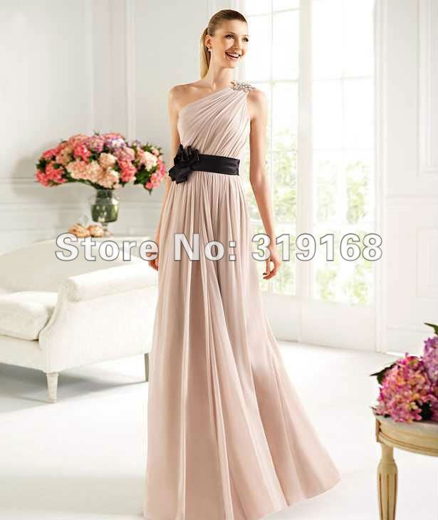 2012 New Fashion Free Shipping A-line Sloping Shoulder Floor-Length Sashe Chiffon with Champage Color Evening Dress IWD080829