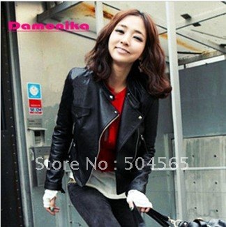 2012 NEW Fashion ,Free Shipping ! Women's Motorcycle leather jackets,  PU Leather Jacket , Women's coat, Leather Coats,