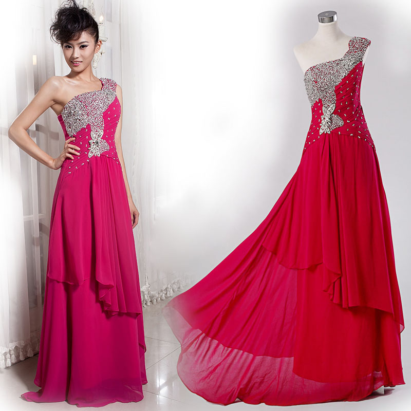 2012 new fashion long design elegant single shoulder women's  purple wedding/evening/party/formal dress