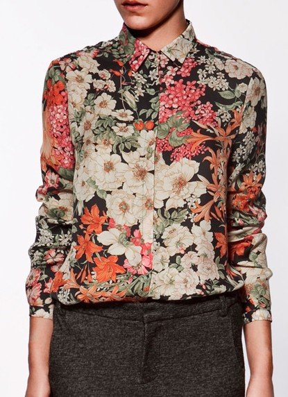 2012 new fashion OL style simple casual Womens' Vintage Flower Print Long Sleeve Chiffon Blouses Ladies Fashion Shirts