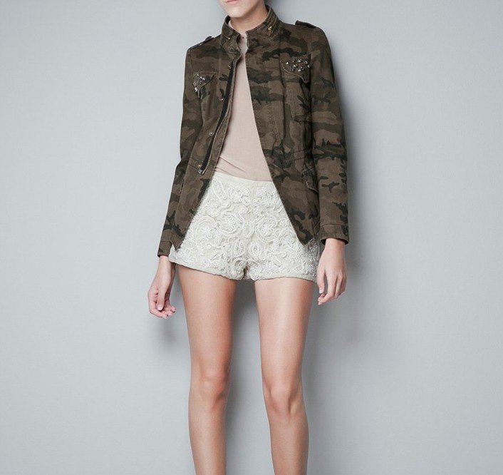 2012 New fashion Quality womens' Casual Army style jackets blouse crystal beading sequined pockets overcoat  elegant outwear