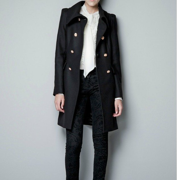 2012 New fashion Quality womens' Double-Breasted Long Trench Wool coat casual Jackets Metal Button Classic black elegant outwear