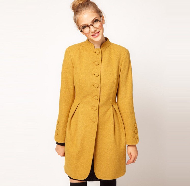 2012 New fashion Quality womens' woolen Vintage single Breasted woolen Long Trench slim casual elegant coat jacket blue/yellow