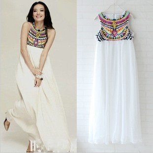 2012 new fashion Sequins Design Chiffon Maxi Dresses Embroidery Bohemian Beach Long Dress vintage elegant gorgeous party evening