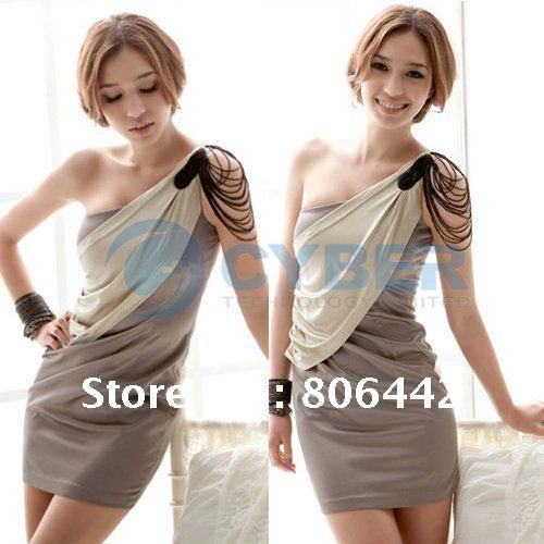 2012 New Fashion Sexy One Shoulder Padded Mini Dress Party Gray + Free Shipping