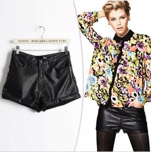 2012 new fashion Sexy PU Leather Shorts pant Classic black vintage high quality brand design zipper pockets elegant casual Hot