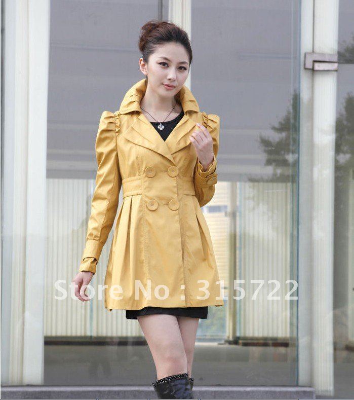 2012 New Fashion slim double-breasted  long trench coat puff long-sleeve coat N-002