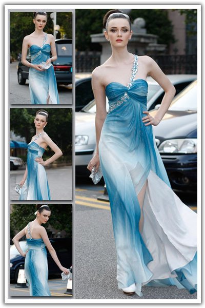 2012 New Fashion Split Front Gadient Celebrity Dress Free Shipping
