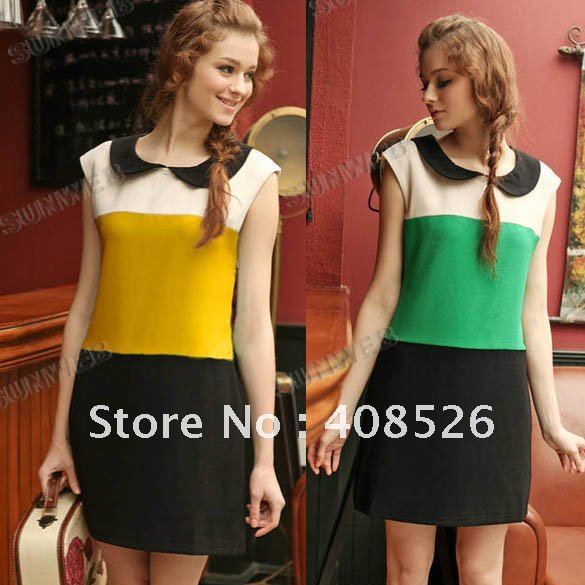 2012 new fashion Stunning Western Pattern Sleeveless chiffon Tri-color Womens One-piece Summer Mini Dress free shipping 3885