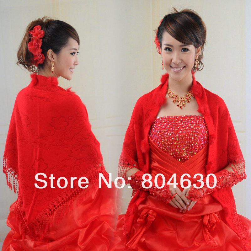 2012 new fashion triangle bride shawl winter warm wedding party dresses red white imitation rabbit wool cloak