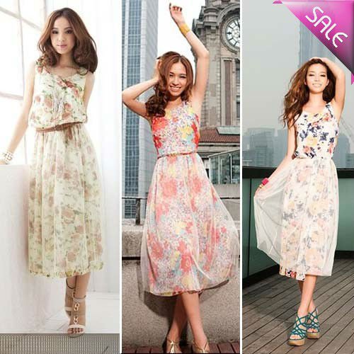2012 New fashion Women Bohenmian  Lace Strap Princess Chiffon long Maxi dress 3 Colors Hot Sell FREE SHIPPING spring12