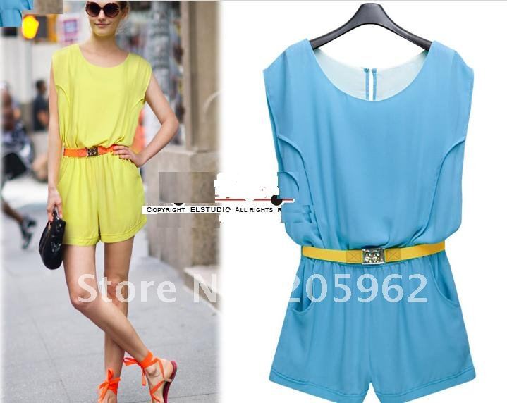 2012 new fashion women clothing sets,Summer piece pants loose one-piece shorts chiffon sleeveless jumpsuit