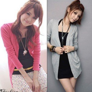 2012 New Fashion Women's Cardigan Sweater Long sleeve Casual Slim Cotton Knitwear Hoodie Coat Trench, 10 colors, 2 pcs a lot