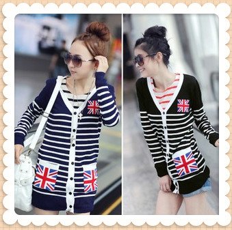 2012 New Fashion Women's Cardigan Sweater Long Sleeve Flag Designs Casual Slim Coats Free Shipping