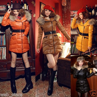 2012 New Fashion women's large fur collars duck down Jacket Coat parka S M L XL