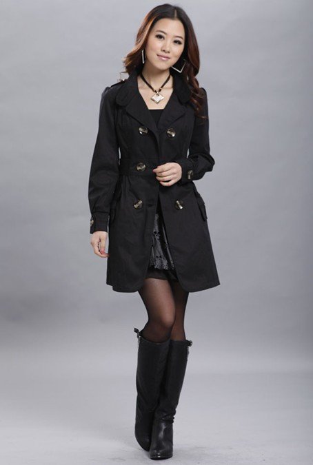 2012 New Fashion Women's Slim Fit Double-breasted Trench Coat Casual jacket long Outwear Black, Brown, Khaki 0080