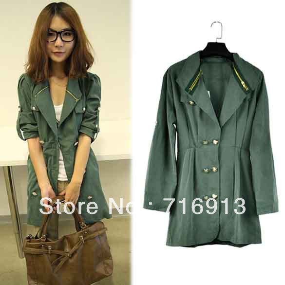 2012 New Fashion Women's Slim Fit Double-breasted Trench Coat Casual long Outwear 6164