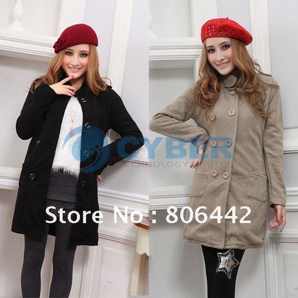 2012 New Fashion Women's Slim Fit Double-breasted Trench Coat Outwear Black, Gray, Khaki Free Shipping