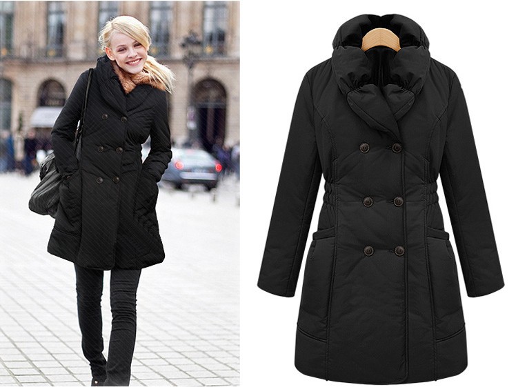 2012 New Fashion Women's slim long sleeved cotton winter coat long Outwear Black/ Brown free shipping g662