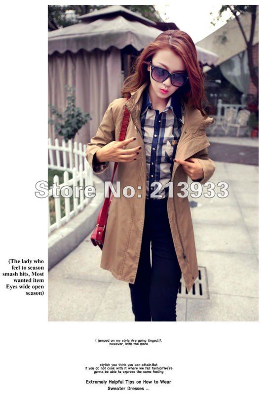 2012 New Fashion Women's Trench winter Coat Casual Coat long Outwear Army Green, Khaki free shipping