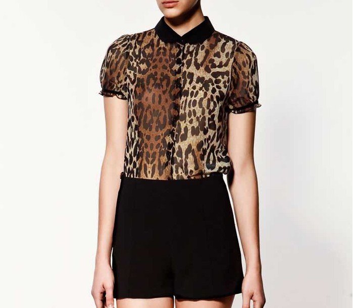 2012 new fashion  womens' Chiffon short Sleeve elegant sexy Shirt AMIO small lapel Leopard Blouse casual slim style