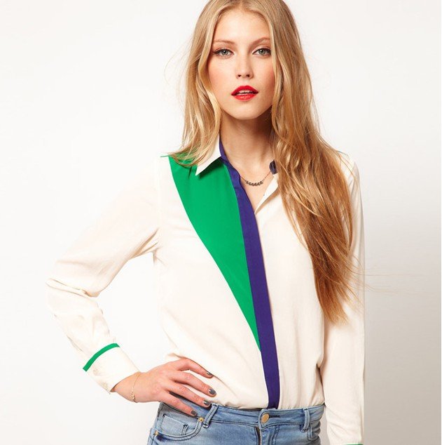 2012 new fashion womens' classic chiffon patchwork blouse quality long sleeve elegant casual t shirt slim tops brand design